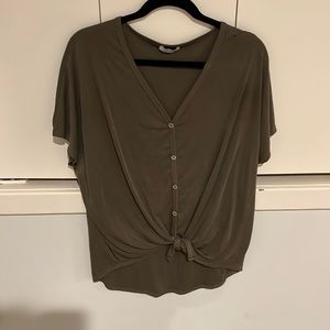 Olive green button tie tee